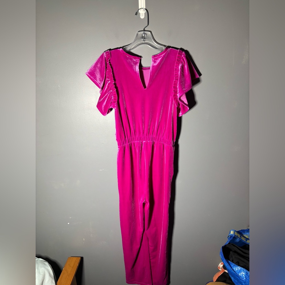 Crewcuts Velvet Jumpsuit in Brilliant Berry Girls Size 14 - Picture 3 of 5